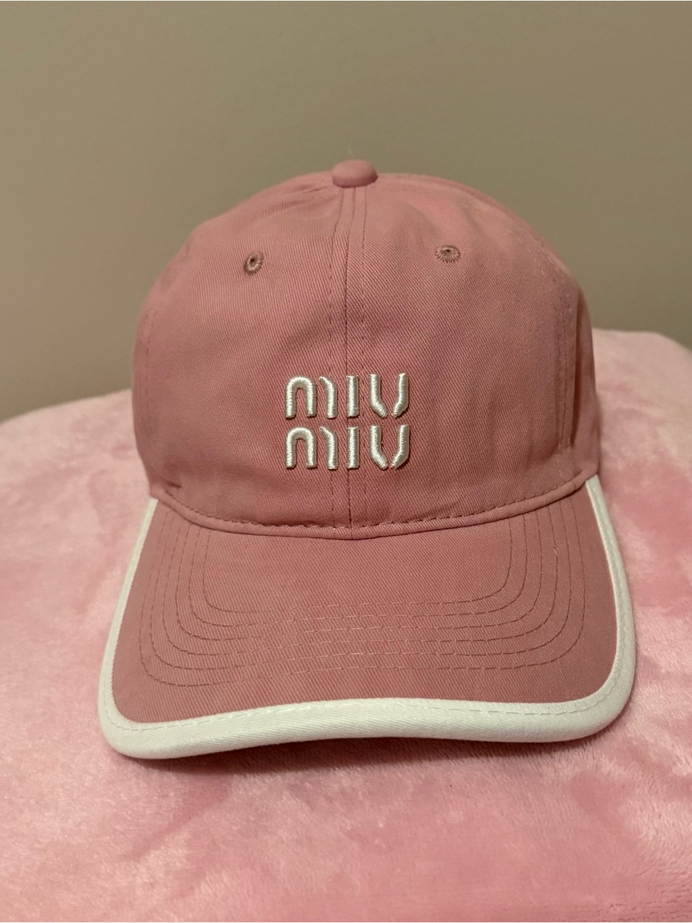 Miu Miu Dusty Pink Baseball Cap with White Trim